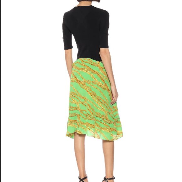 NWT sz 8 Balenciaga Green flare Chain print dress - Picture 4 of 12